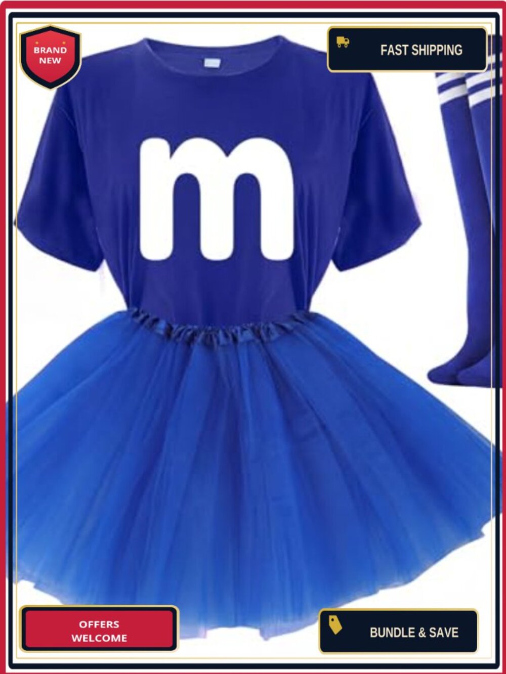 Letter M Halloween Costume Tutu Skirt Top Knee High Socks Set
